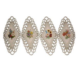 VTG Burwood Products Set Of 4 Diamond Shaped Filigree Wall Hanging Floral Decor
